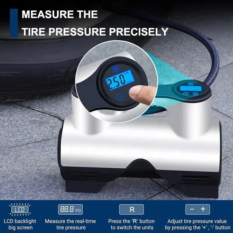 12V Wireless Vehicle Tire Inflator Air Pump Mini Car Tyre Air Compressor with Emergency Lighting for Car Bicycle Motorcycle Ball