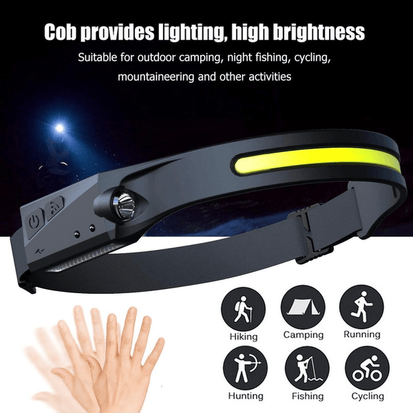 COB LED Induction  Headlamp Flashlight USB Rechargeable - EAEOO