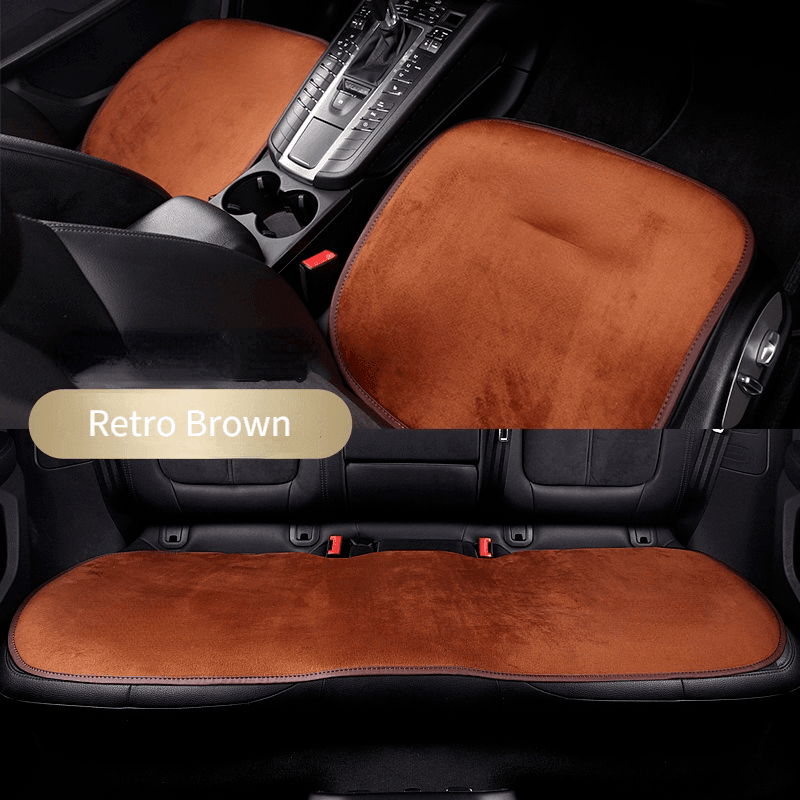 Car Seat Cushion Winter Short Plush Warm Seat Cover Square Cushion Four-season General Three-piece Set Without Backrest - EAEOO