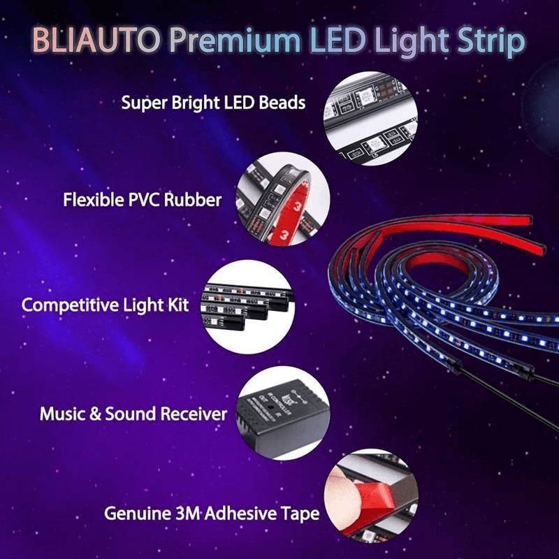 Car Underglow Light Flexible Strip LED Underbody Lights Remote /APP Control Car Led Neon Light RGB Decorative Atmosphere Lamp - EAEOO