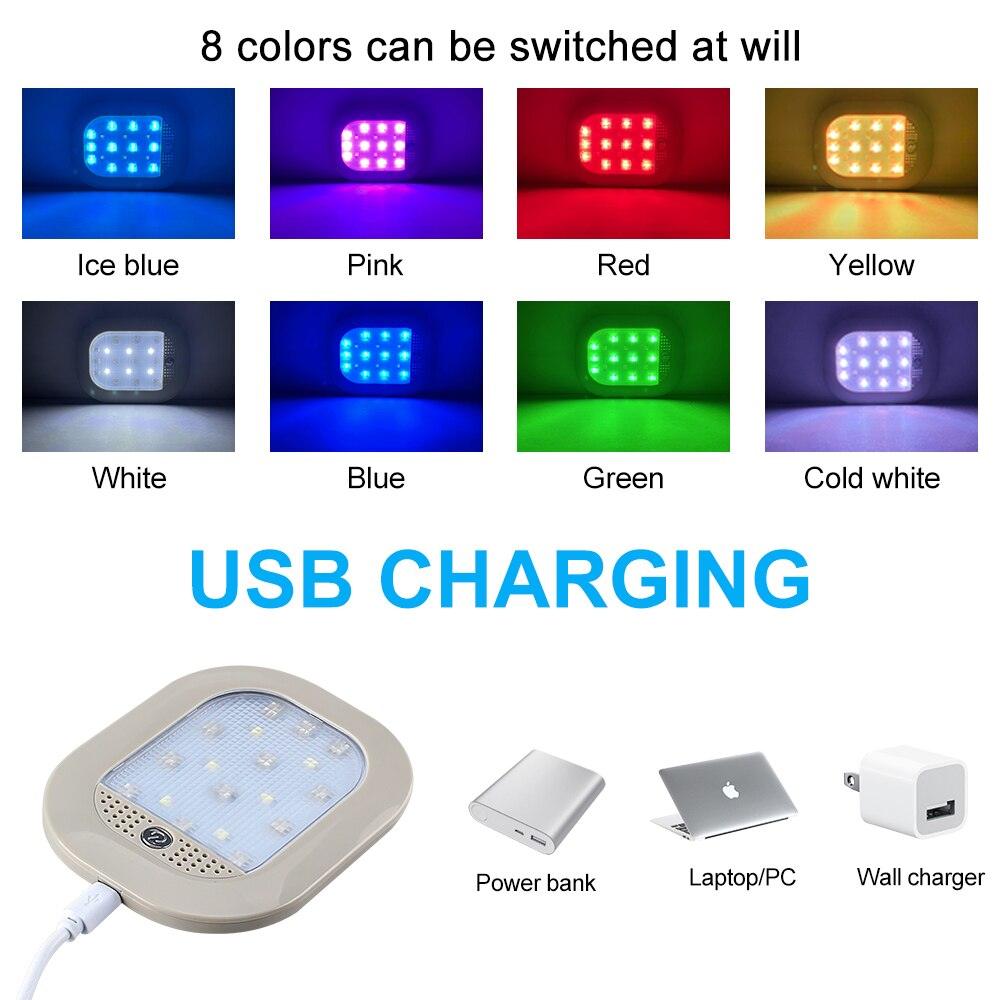8-color LED Car Interior Reading Light USB Charging - EAEOO