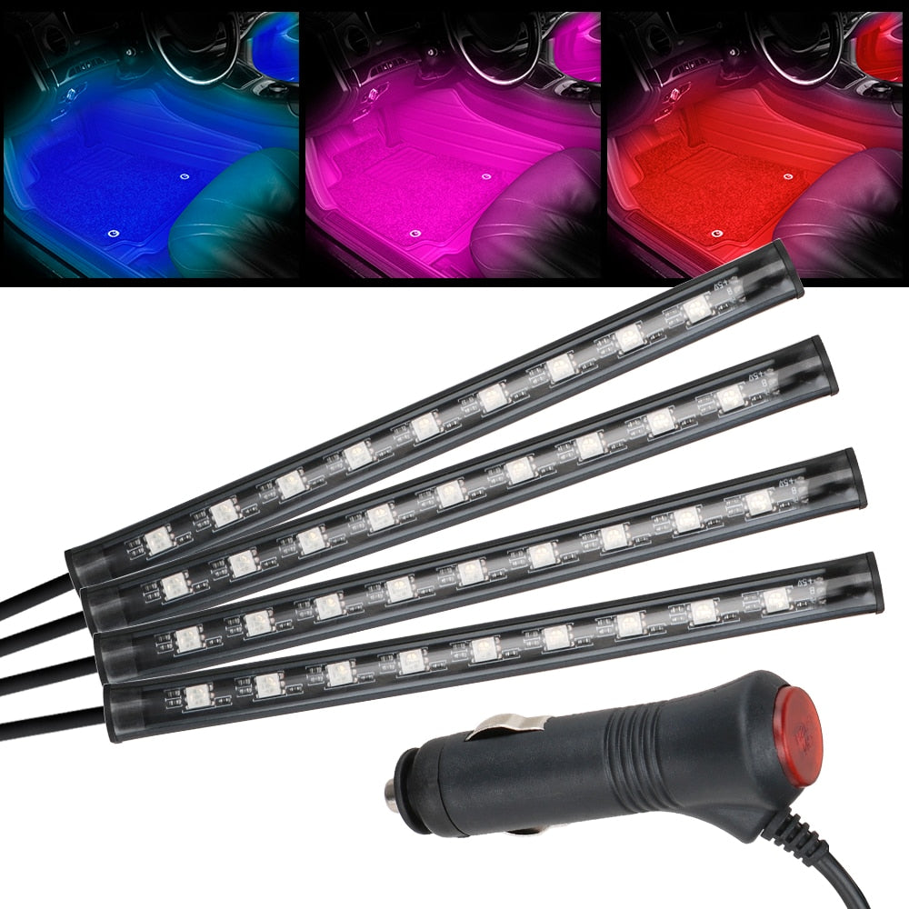 Car LED RGB Atmosphere Strip Light 36/48 Auto Decorative Atmosphere Music Control Lights Wireless Remote Voice Control Foot Lamp
