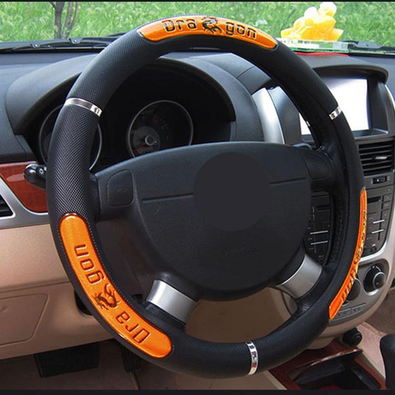 Car Steering Wheel Covers 100% Brand New Reflective Faux Leather Elastic China Dragon Design Auto Steering Wheel Protector - eaeoo.com