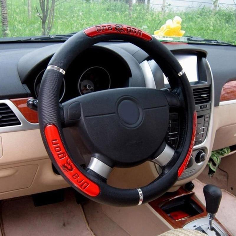 Car Steering Wheel Covers 100% Brand New Reflective Faux Leather Elastic China Dragon Design Auto Steering Wheel Protector - eaeoo.com