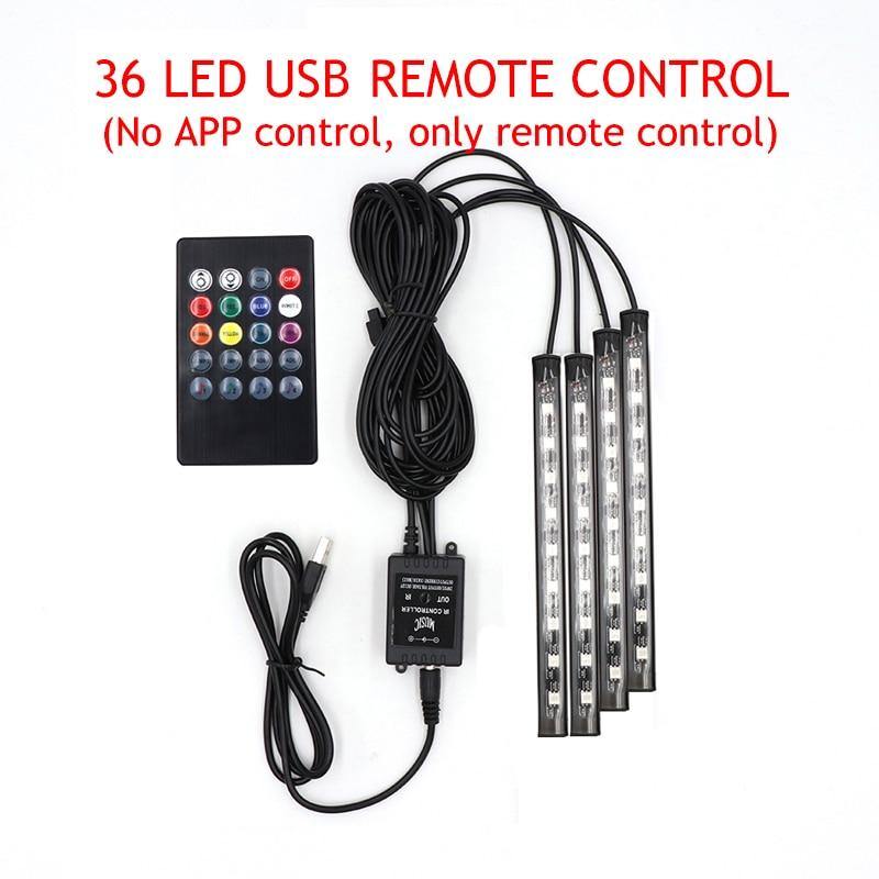 LED Car Foot Light Ambient Lamp With USB Wireless Remote Music Control Multiple Modes Automotive Interior Decorative Lights - eaeoo.com