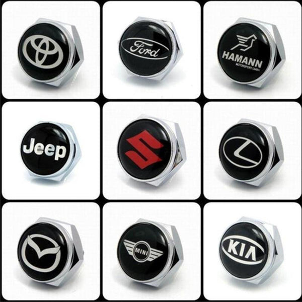 New 100 Kinds Of Style Pattern Car-styling Personalized Sticker Car Logo Alloy Plate Screw Fixed License Plate Frame Bolts Cover - eaeoo.com