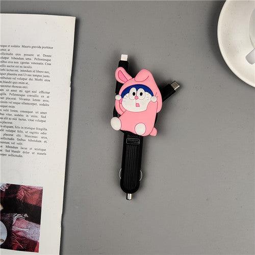 Car Vehicle Charger Hidden Data Cable One Drag Three Drag Two Cigarette Lighter Phone Fast Charge Car Charger Cartoon Cute - EAEOO