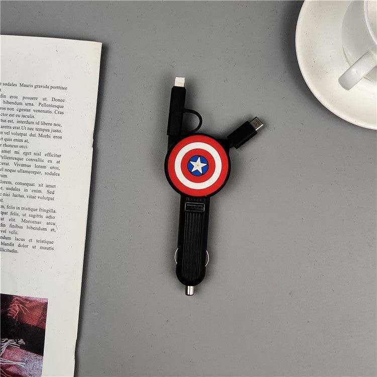 Car Vehicle Charger Hidden Data Cable One Drag Three Drag Two Cigarette Lighter Phone Fast Charge Car Charger Cartoon Cute - EAEOO
