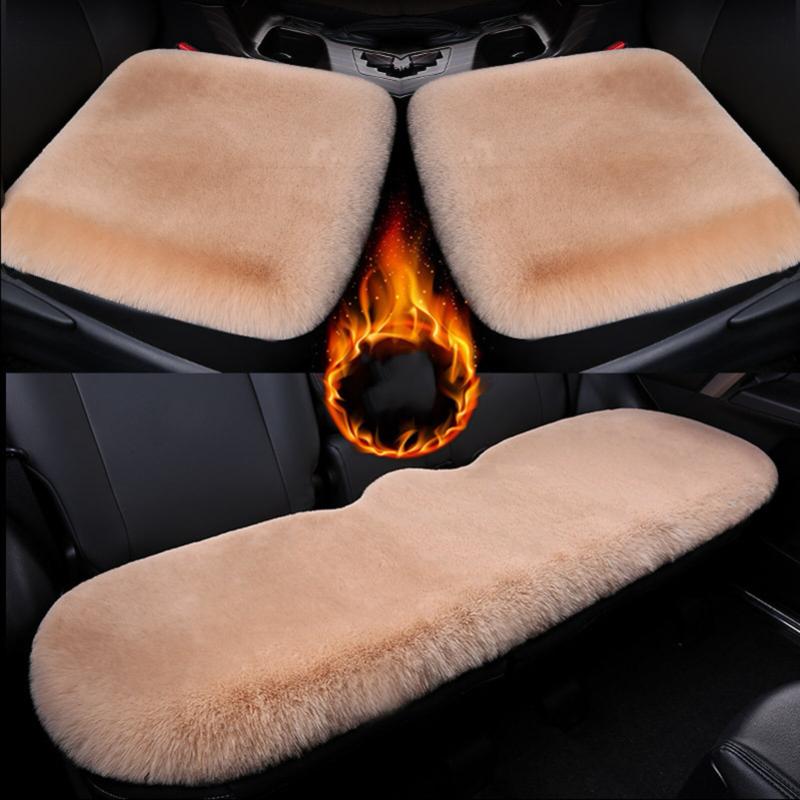3Pcs/Set Winter Plush Warm Anti-Slip Car Front Rear Seat Pad Cushion Cover Set